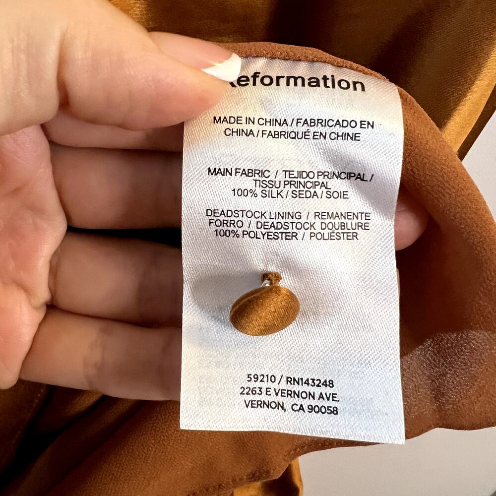 Reformation Niamh Silk Dress Copper Gold Size 8 100% silk open back sleeveless - Picture 8 of 9